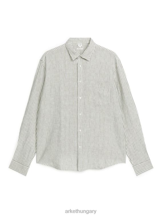 ARKET normál szabású vászoning férfiak khaki zöld/fehér LNXFL942 ruházat