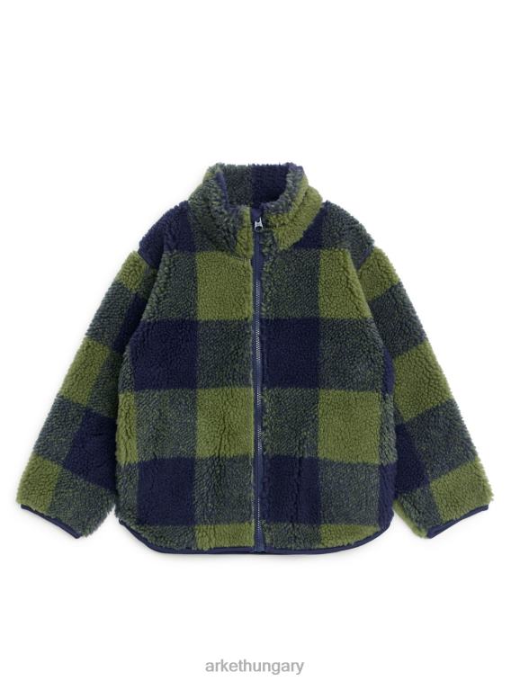 ARKET kockás bolyhos kabát gyerekek khaki/kék LNXFL1680 ruházat