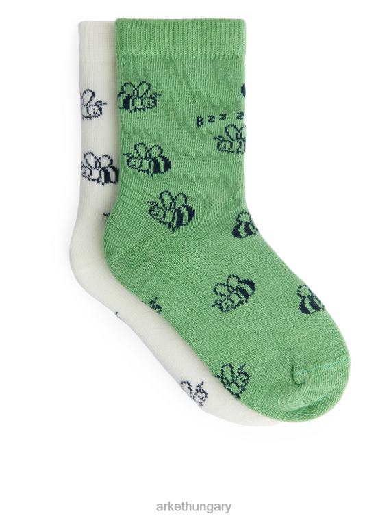 ARKET jacquard zokni, 2 pár gyerekek zöld/fehér/poszméh LNXFL1602 ruházat